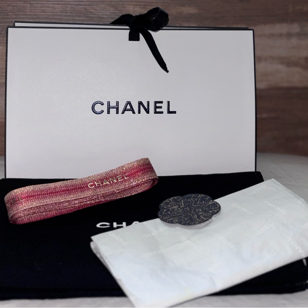 Chanel Bundle Gift Bag Holiday Ribbon Camila Flower and Tissue paper